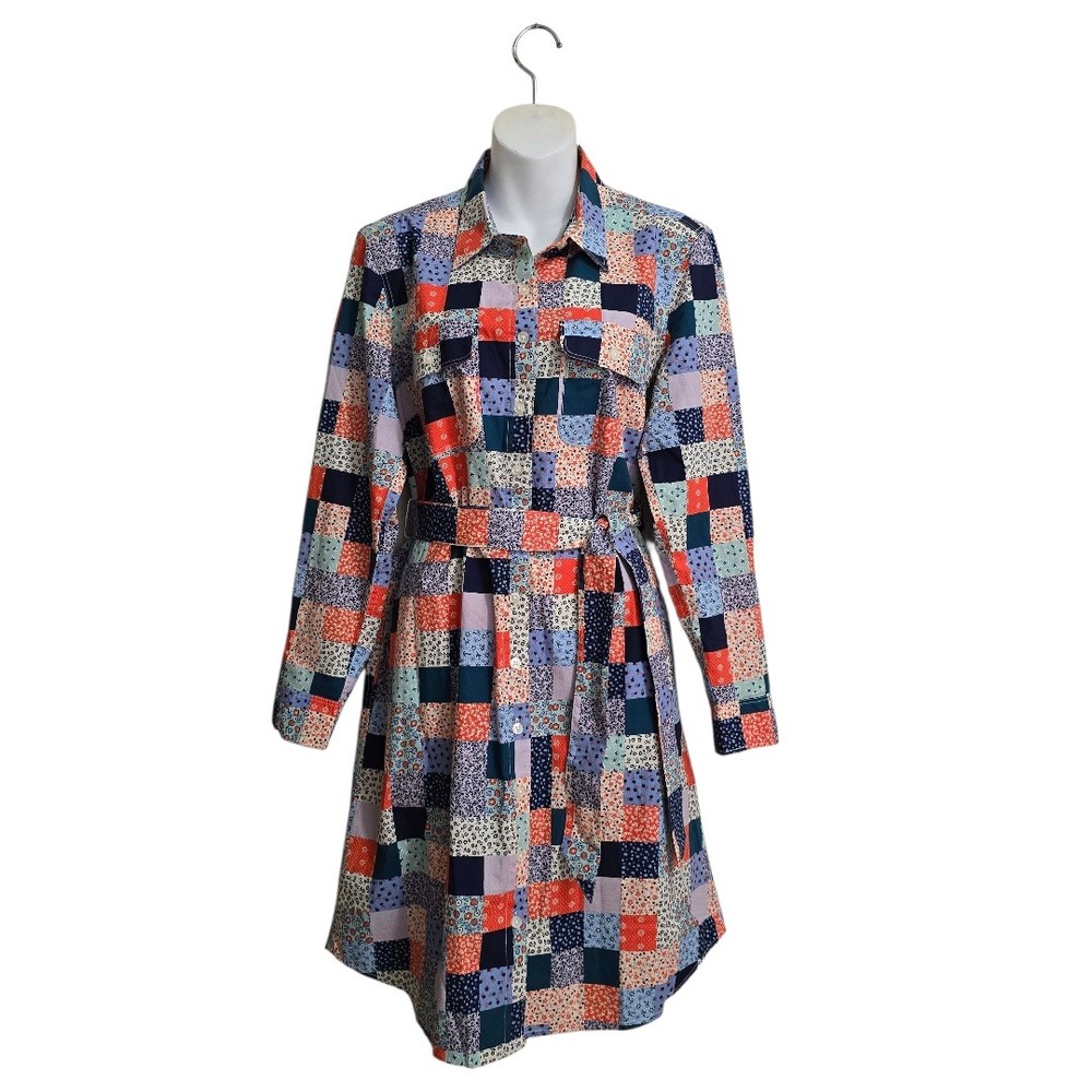 Lands' End Cotton Poplin Patchwork Button Front B… - image 1